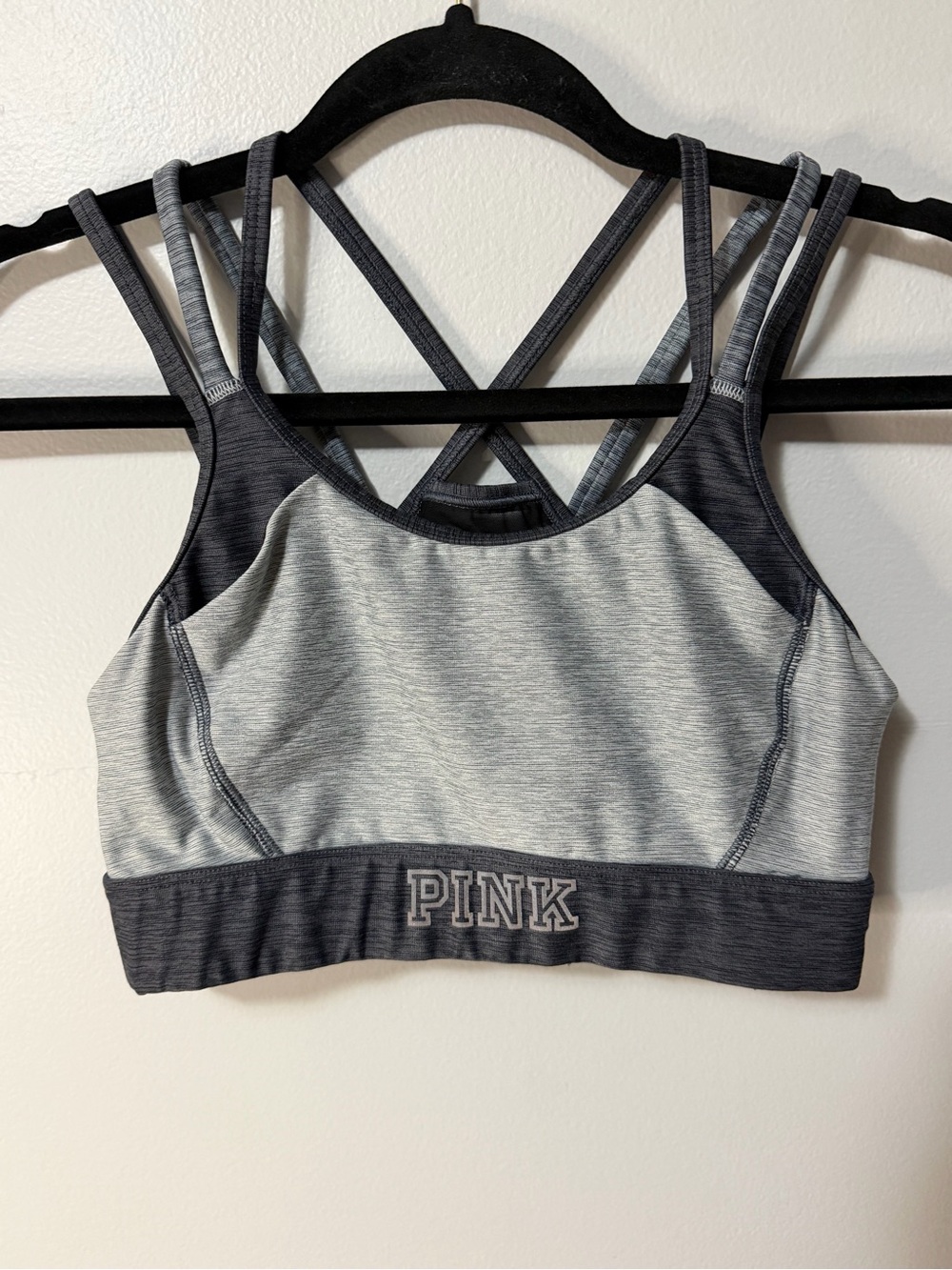 PINK Victoria’s Secret Ultimate Sports Bra Gray Strappy Back